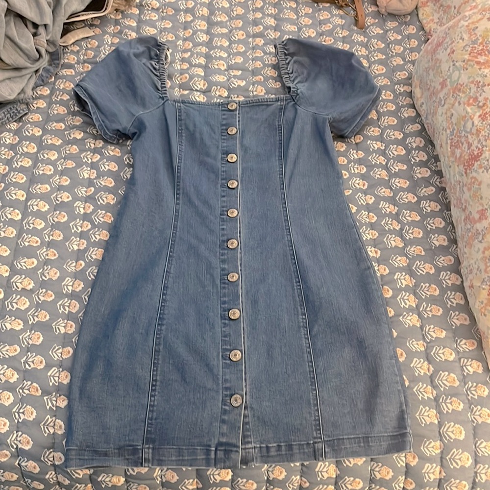 Forever 21 Denim Puff sleeve Button Front Mini Dress - Large